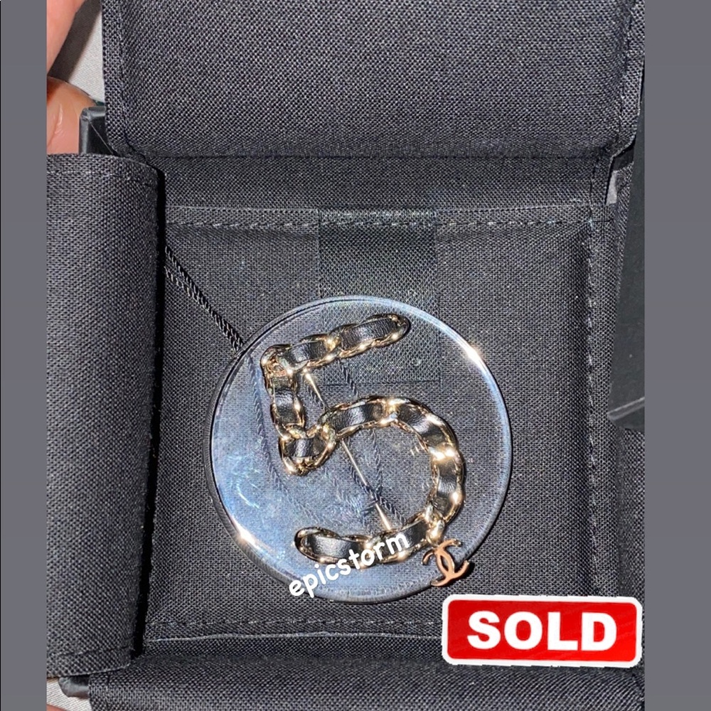 SOLD Chanel Inlay Number 5 Round Gold Brooch